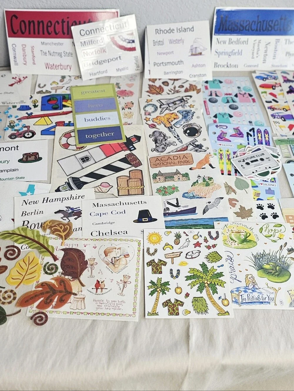 Huge Scrapbooking Sticker & Embellishment Craft Lot Mixed New & Partial 50+